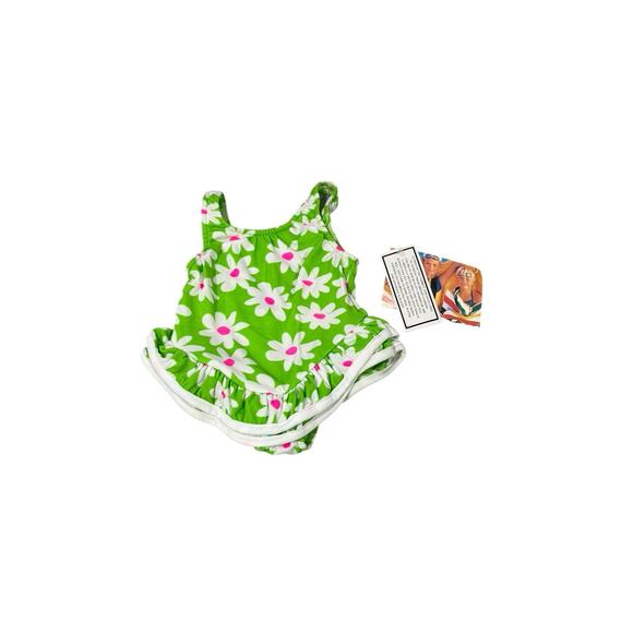 Vintage Green Daisy Floral Ruffle One Piece Swimsuit French Toast 18 Months New - Picture 1 of 3